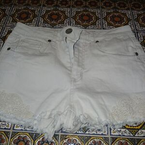 White Lace Trim Women Shorts